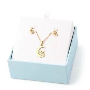 Gold  plated stainless steel Moon Pendant Necklace and Earring Set
